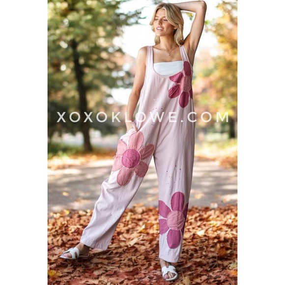 Oli & Hali Pants - Oli & Hali Pink Big Flower Patched Loose Fit Jumper